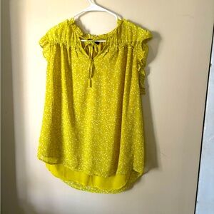 Chartreuse Top with ruffle neck and shoulders.Ties at neck. Lined